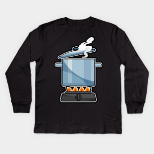 Fireplace with Saucepan & Lid Kids Long Sleeve T-Shirt